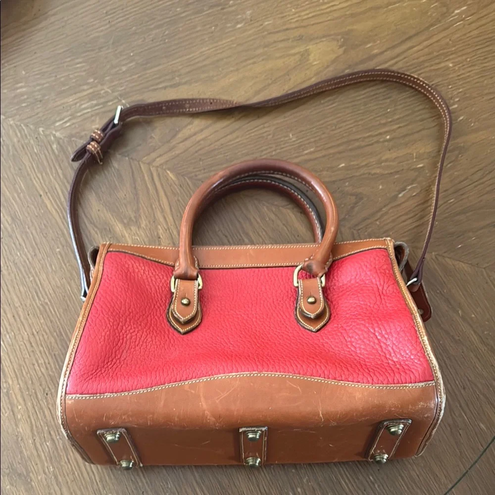 Vintage 90s Dooney & Bourke All Weather Leather Red  Satchel w/ Shoulder Strap - Picture 3 of 16